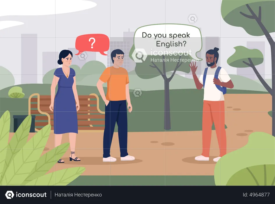 Traveler trying to communicate with foreign people  Illustration