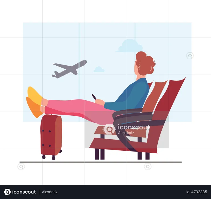 Traveler waiting flight in airport  Illustration