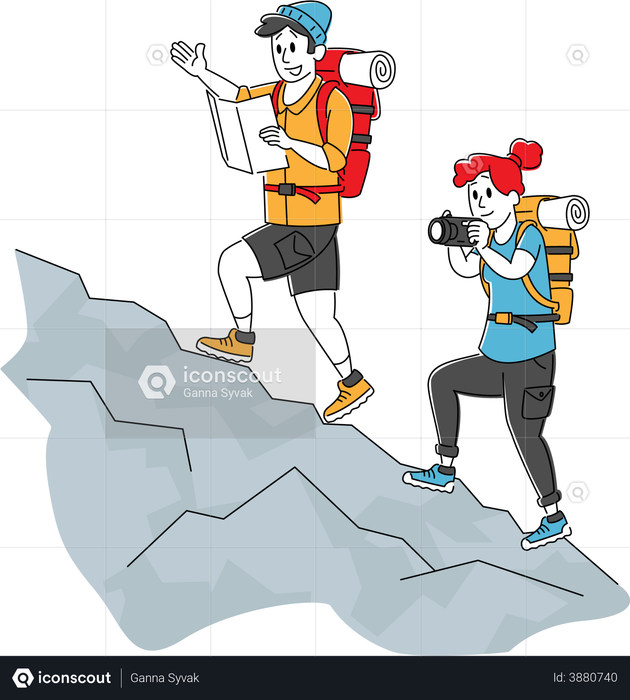 Travelers Hiking Adventure Vacation Illustration
