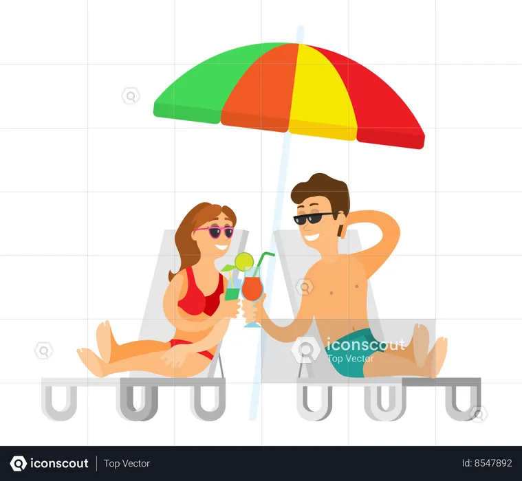 Travelers Relaxing with Cocktail in Glass People  Illustration