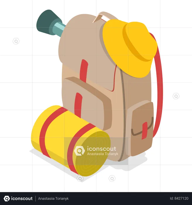 Traveller bag along with camping equipment  Illustration