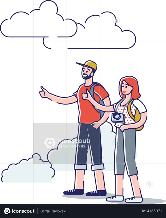 Traveller couple enjoying travelling  Illustration