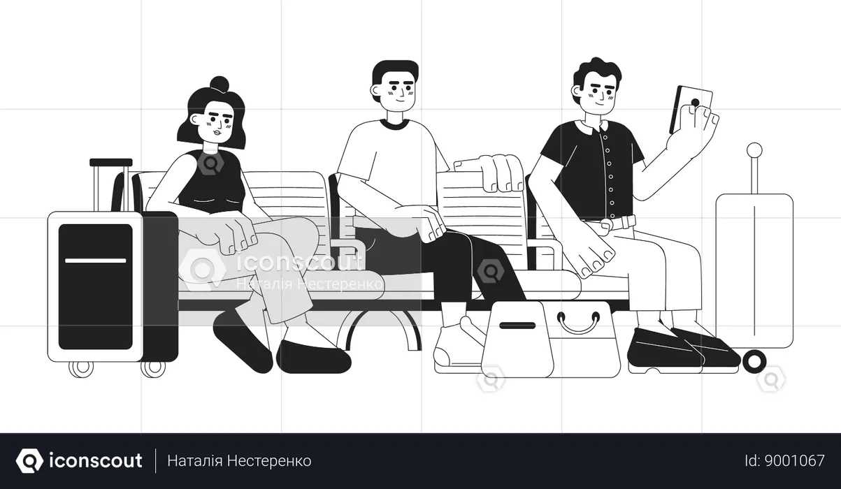 Travellers with suitcases at airport  Illustration