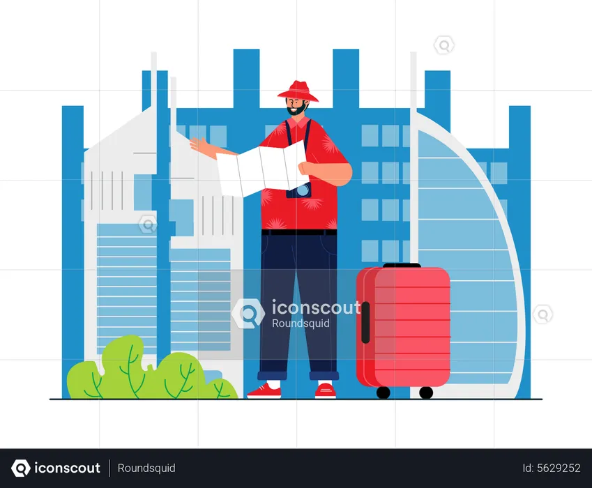 Travelling man looking in map  Illustration