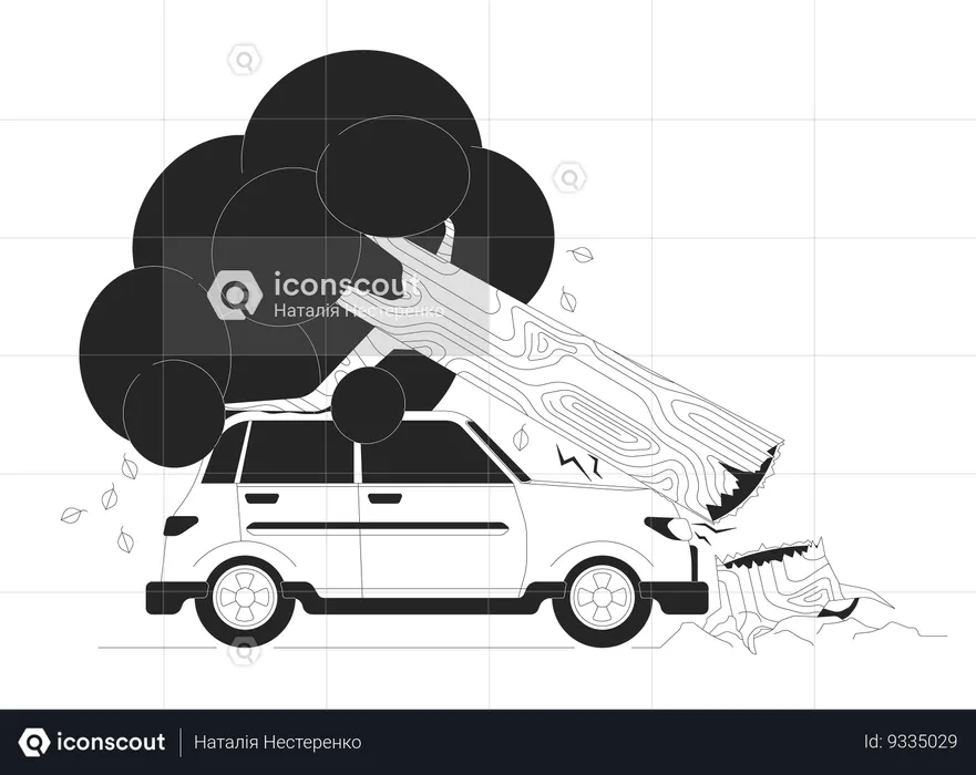 Tree falling down onto car  Illustration