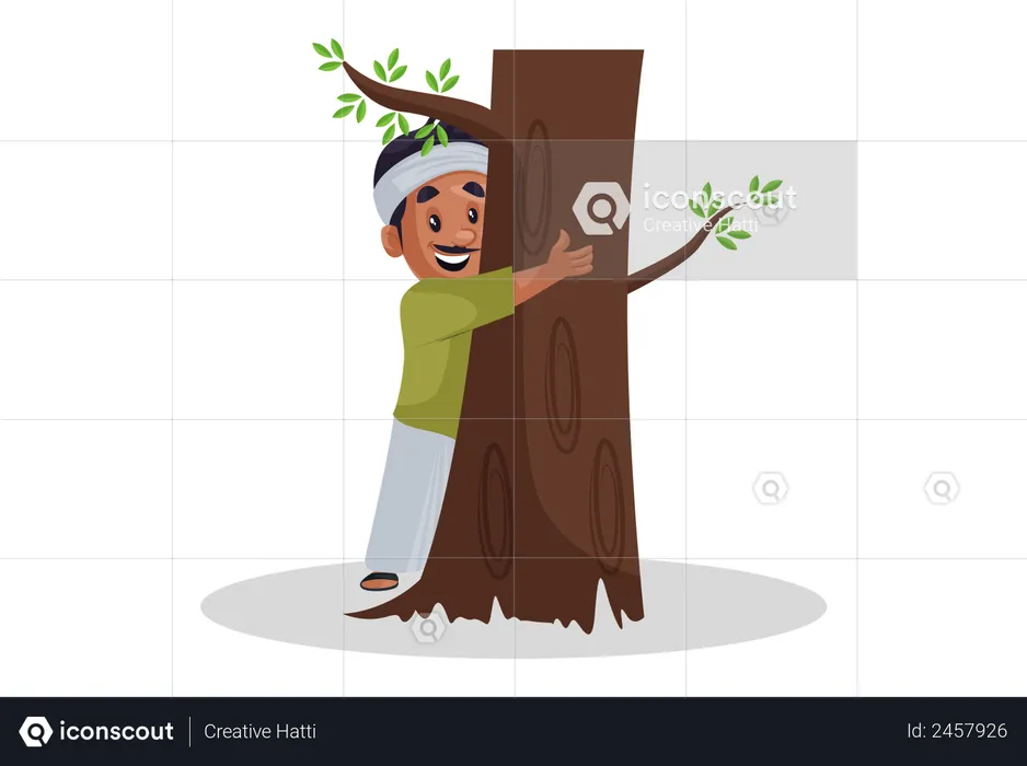 Tree lover hugging tree  Illustration