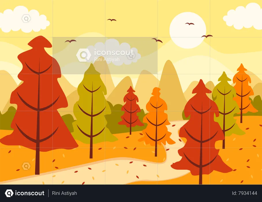 Trees and Fall Leaves  Illustration