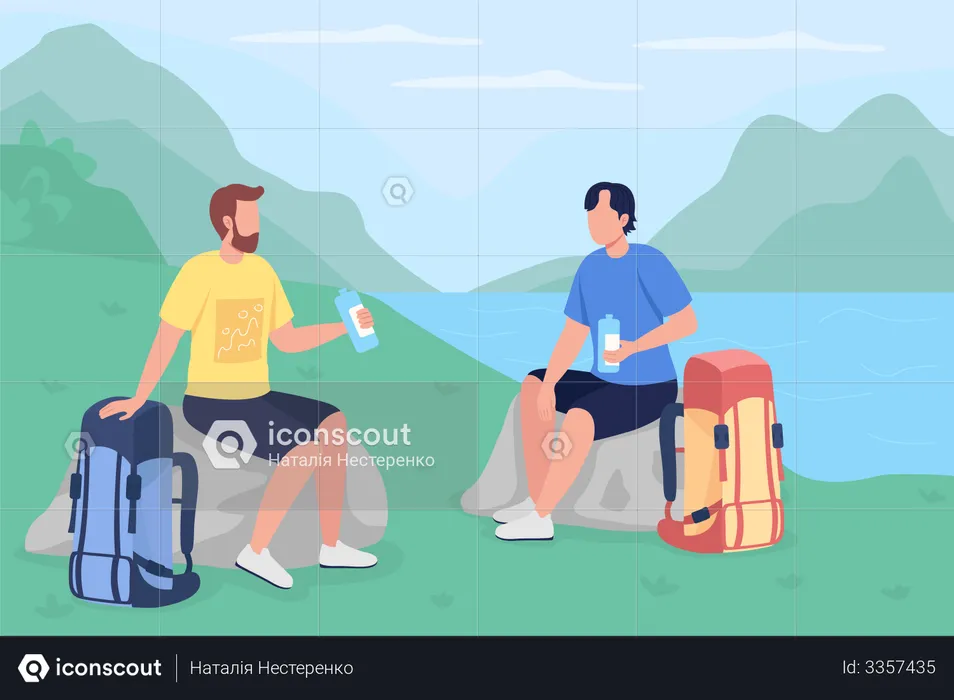 Trekkers drink water  Illustration