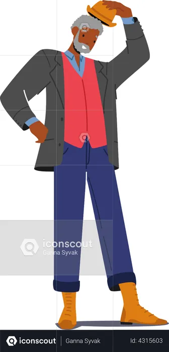 Trendy African Man Wear Hipster Clothes and Hat  Illustration