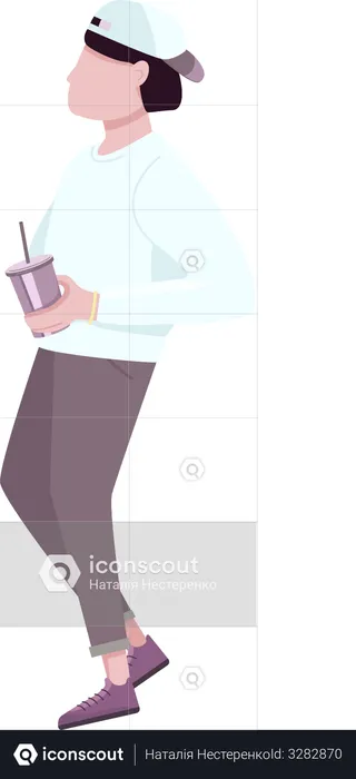 Trendy guy with disposable plastic cup  Illustration