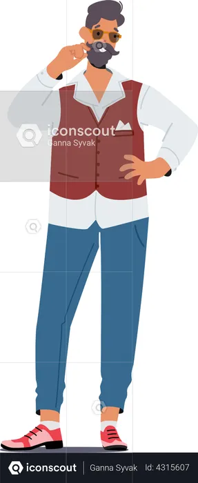 Trendy Mature Gentleman with Cool Beard and Mustaches Wear Trendy Clothes  Illustration