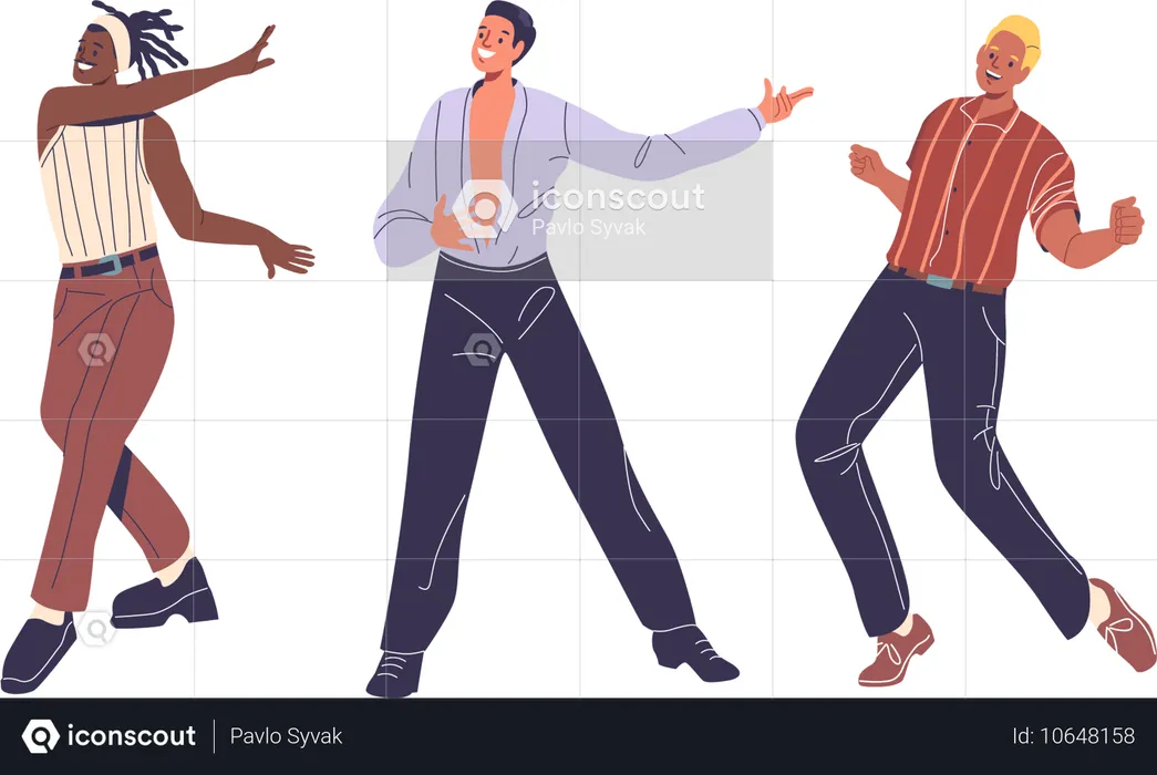 Tres bailarines diferentes que interpretan distintos estilos de baile  Ilustración