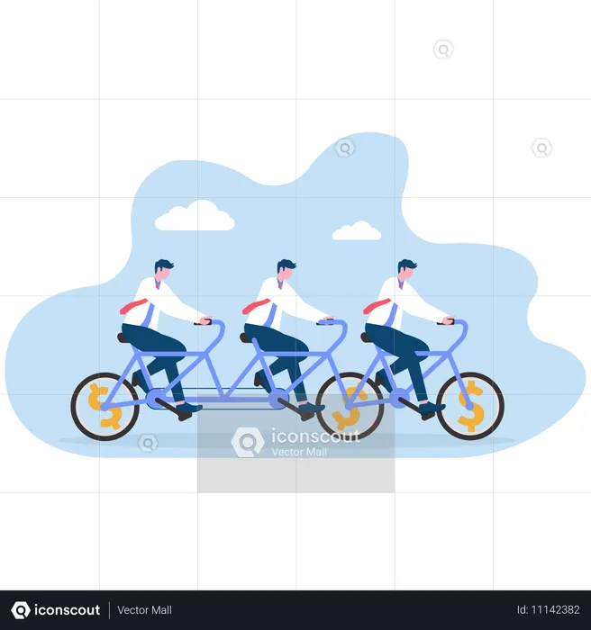 Três empresários andando de bicicleta  Ilustração