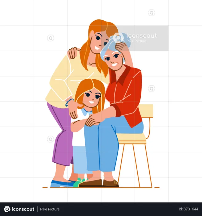 Tres generaciones mostrando amor  Ilustración