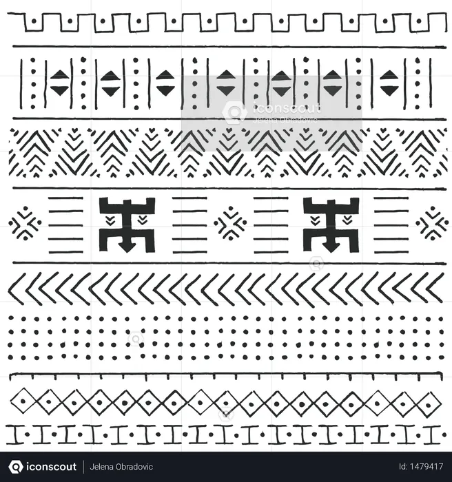 Tribal ethnic colorful bohemian pattern with geometric elements, African mud cloth, tribal design  Illustration