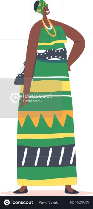 Tribal Female in Long Green Dress and Turban  Illustration