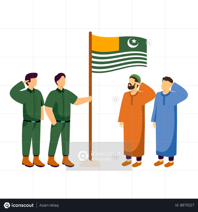 Tribal people saluting flag with soldiers  Illustration