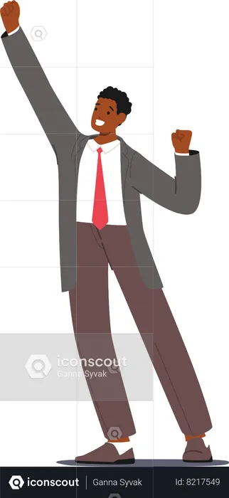 Triumphant businessman celebrates with raised arms  Illustration
