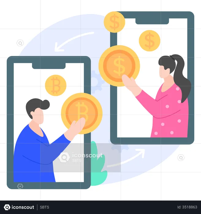 Troca de criptomoedas  Ilustração