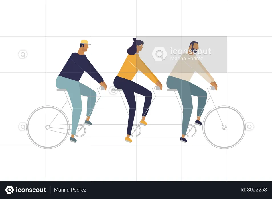 Trois personnes font du vélo  Illustration