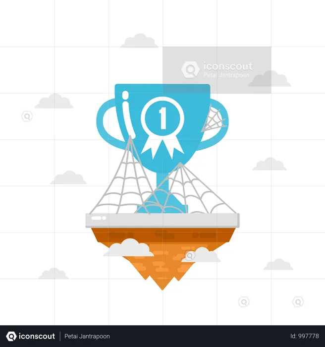 Trophy On Island With Spider Web, Nobody Win Concept  Illustration