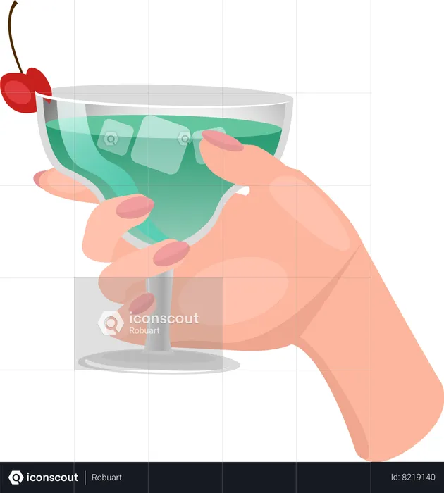 Tropical alcoholic cocktail with ice and cherry  Illustration