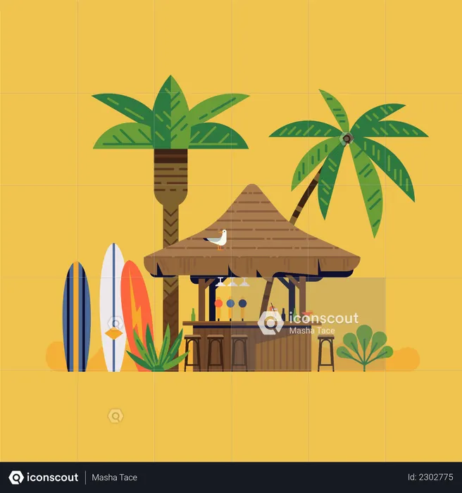 Tropical beach bar with Beach front  Illustration