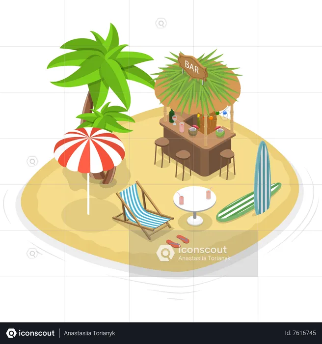 Tropical Beach Tiki Bar  Illustration