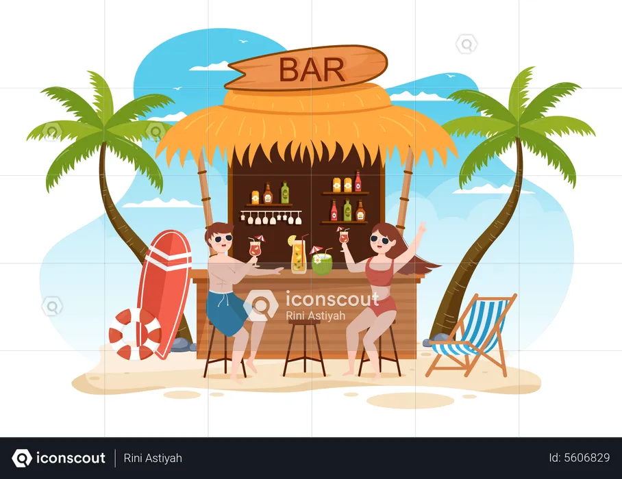 Tropical Cocktail Bar Serving Alcoholic Fruit Juice Drinks  Illustration