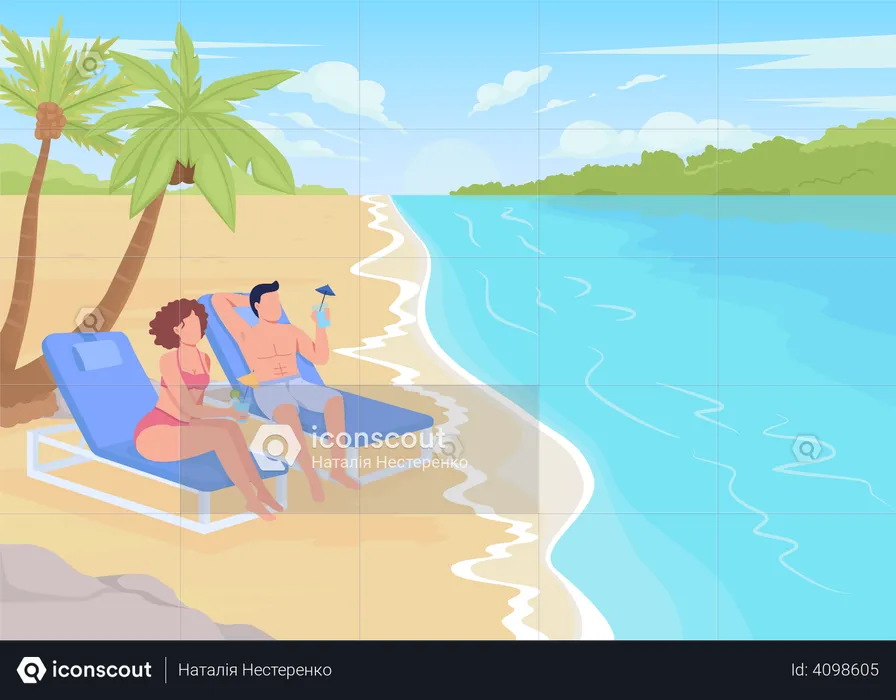 Tropical vacation on island  Illustration