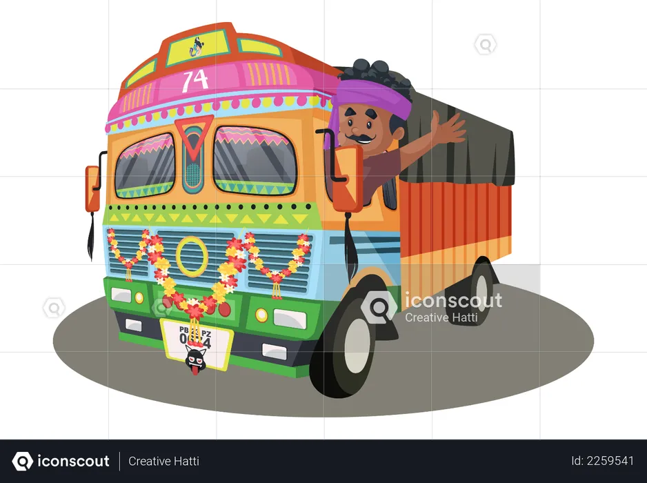 Truck driver is waving hand from the truck  Illustration