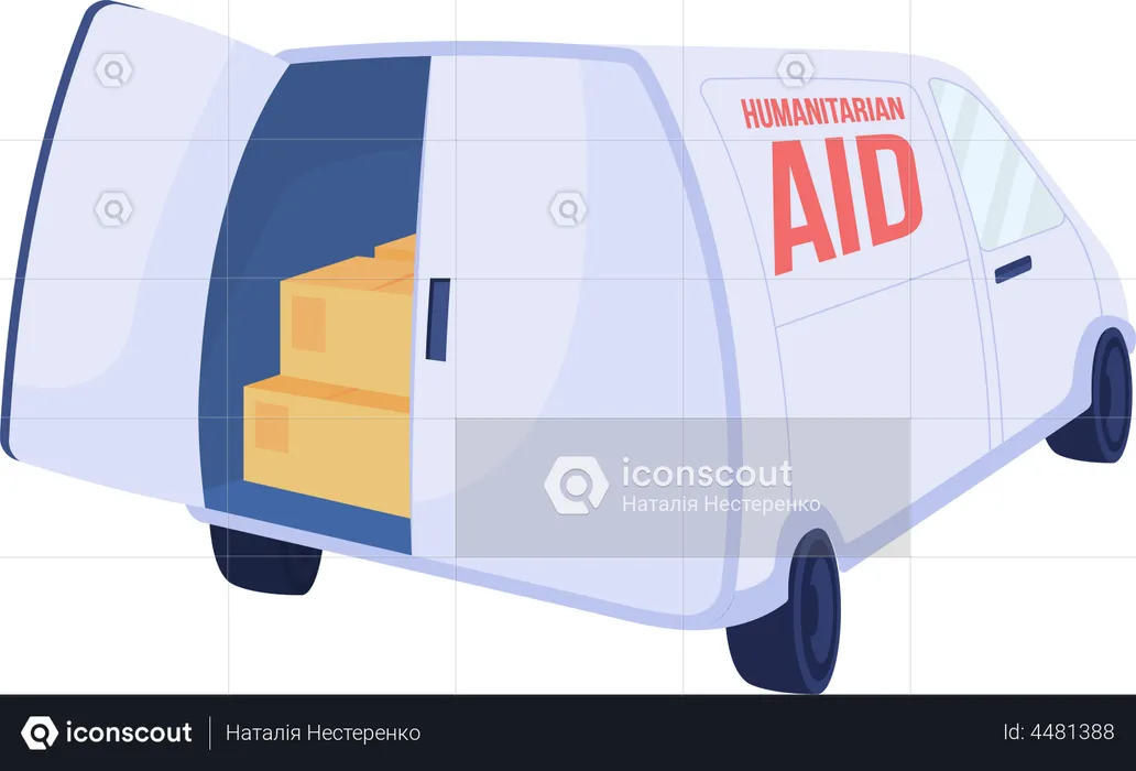 Truck with humanitarian aid  Illustration