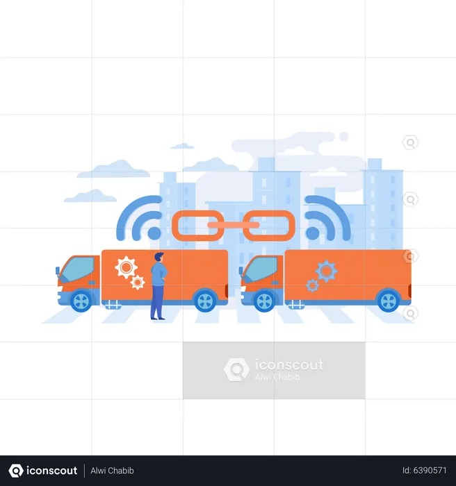 Trucks connected into platoon  Illustration