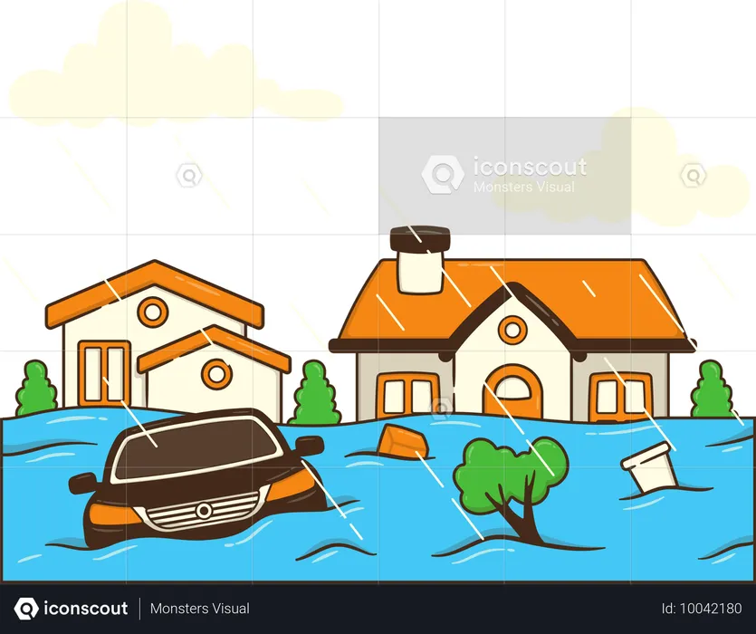 Menschliche Zerstörung durch Tsunami  Illustration