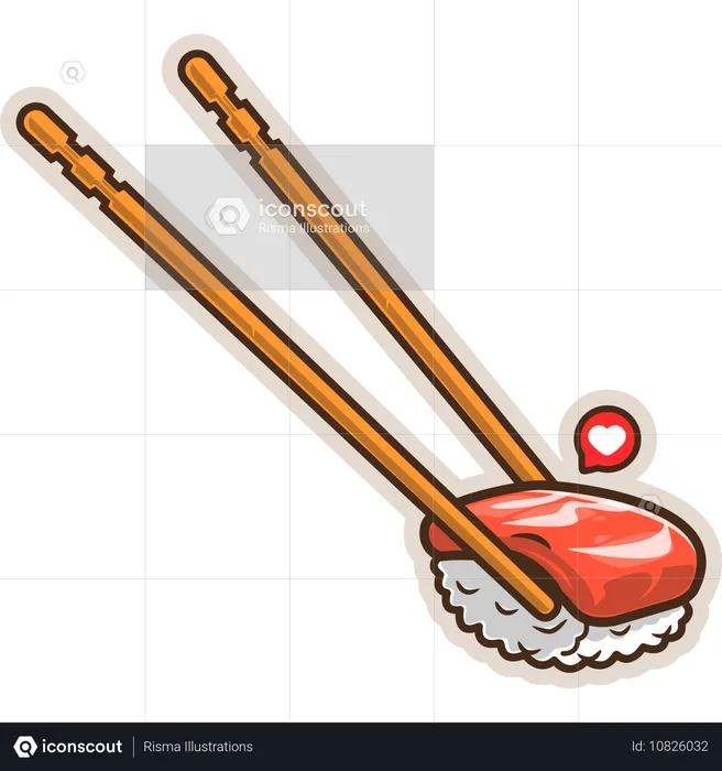 Tuna Sushi with Chopsticks  Illustration