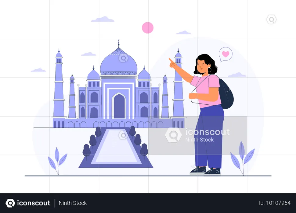 Turista mostrando Taj Mahal  Ilustración