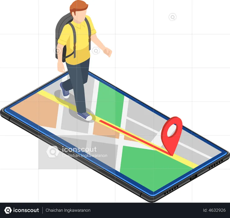 Turista que utiliza el sistema de navegación GPS móvil  Ilustración