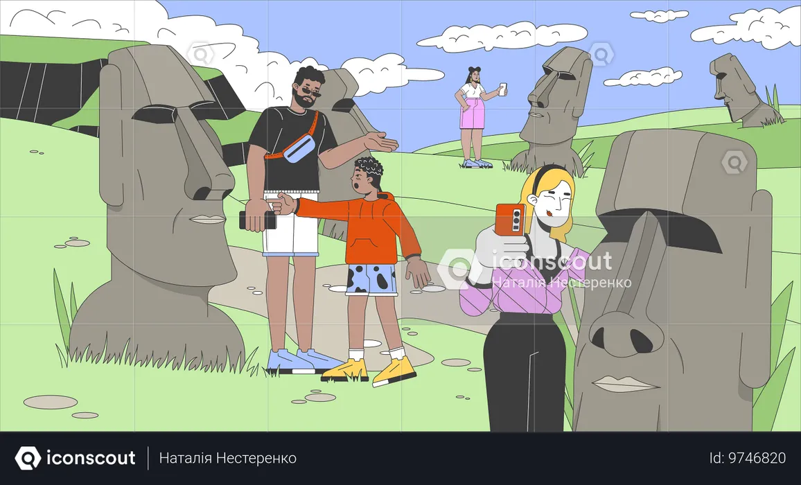 Turistas visitam a Ilha de Páscoa  Ilustração