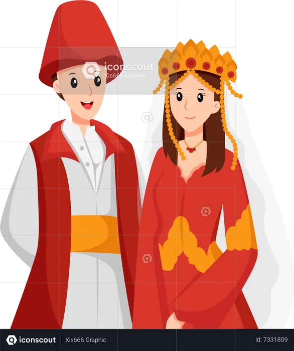 Turkey Traditional Wedding Couple  Illustration