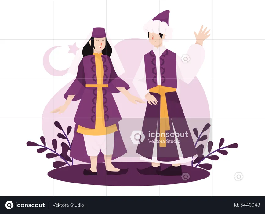 Turkish couple in traditional clothes  Illustration