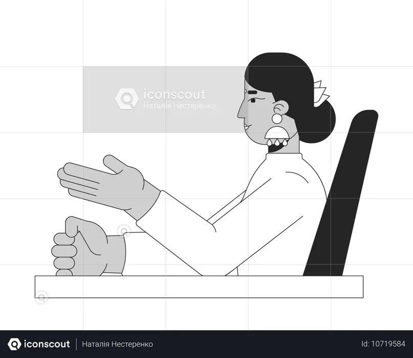 Turtleneck hindu business woman gesturing at desk  Illustration