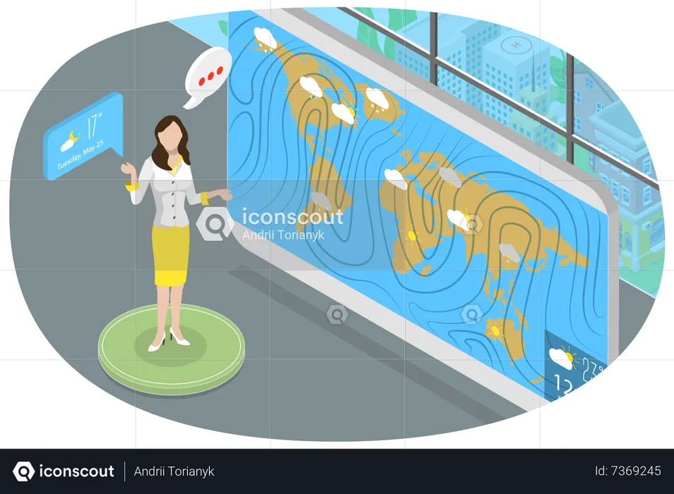 TV anchor broadcasting weather report  Illustration