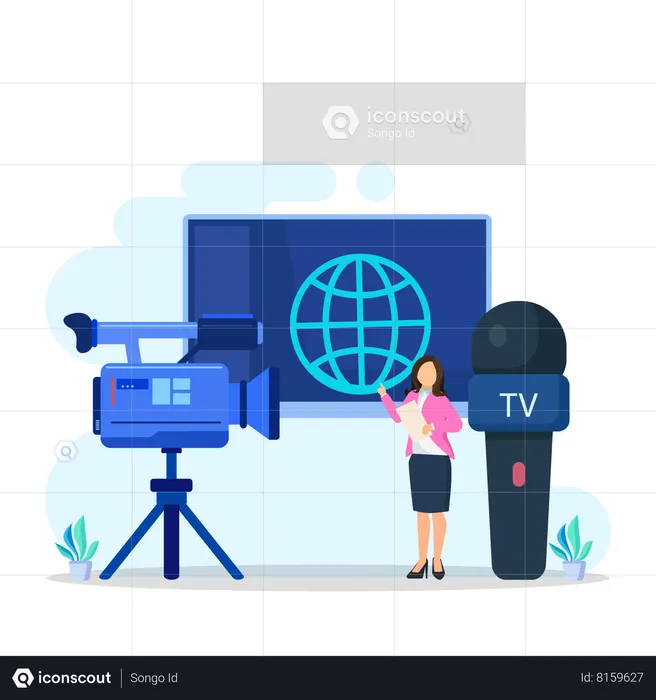 TV reporter with microphone  Illustration