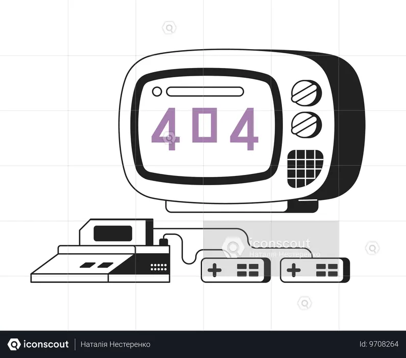 TV screen and console for video game black white error 404  Illustration