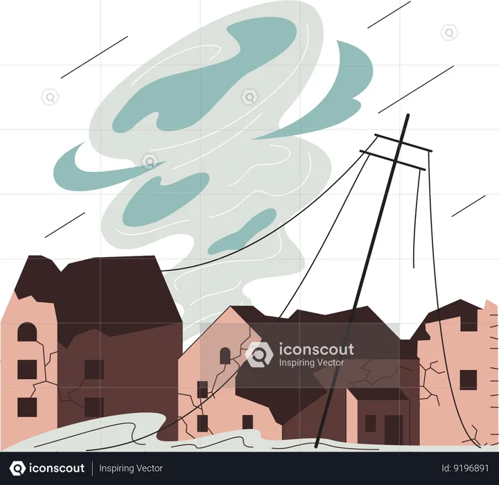 Twisted storm and destroyed houses  Illustration