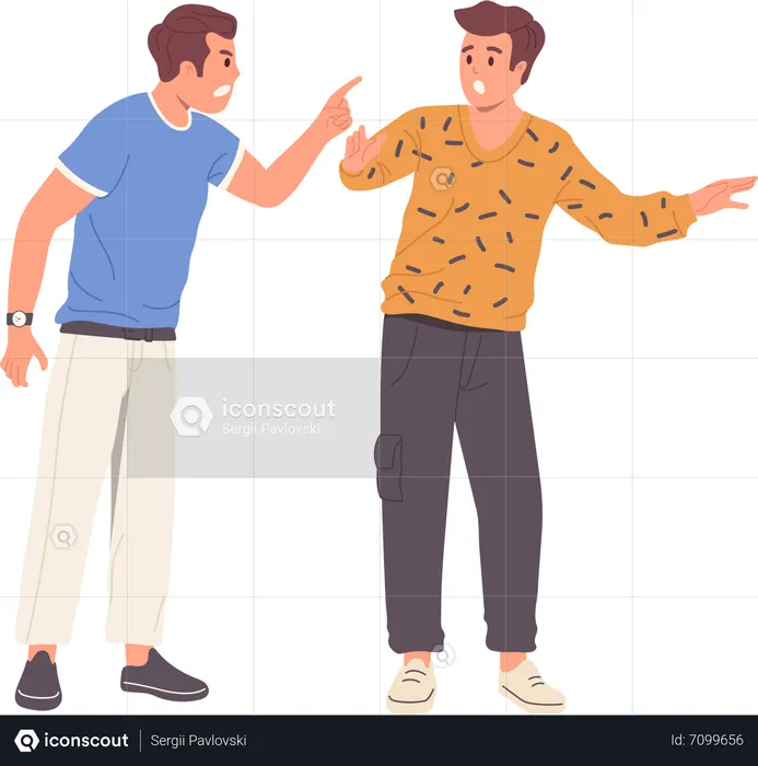 Two aggressive men arguing and fighting feeling stress and upset having furious behavior  Illustration