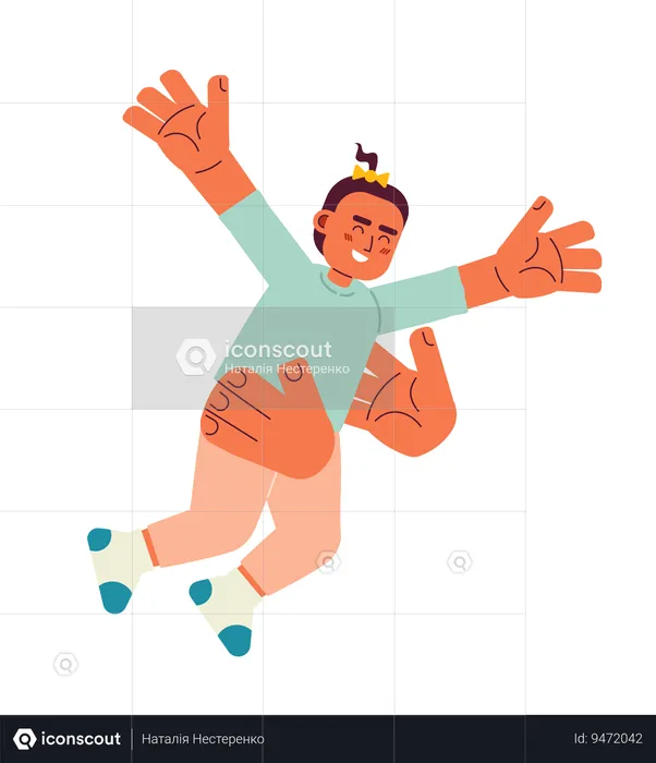 Two arms tossing toddler girl in air  Illustration