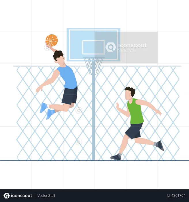 Two boys are playing basketball  Illustration