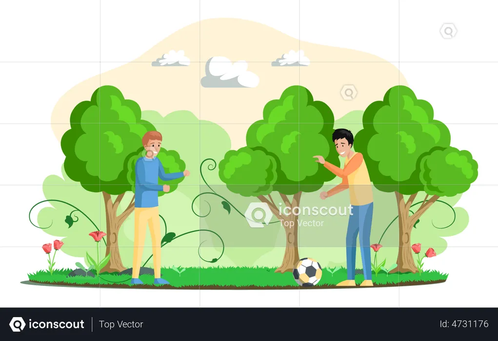 Two boys playing football together  Illustration