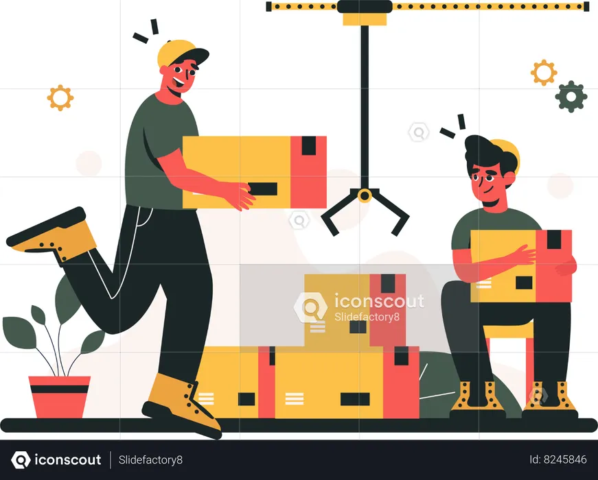 Two boys sorting packages  Illustration
